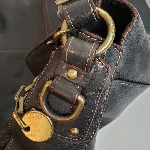 Etienne Aigner Black Leather Fold Top Shoulder Purse - Picture 8 of 8